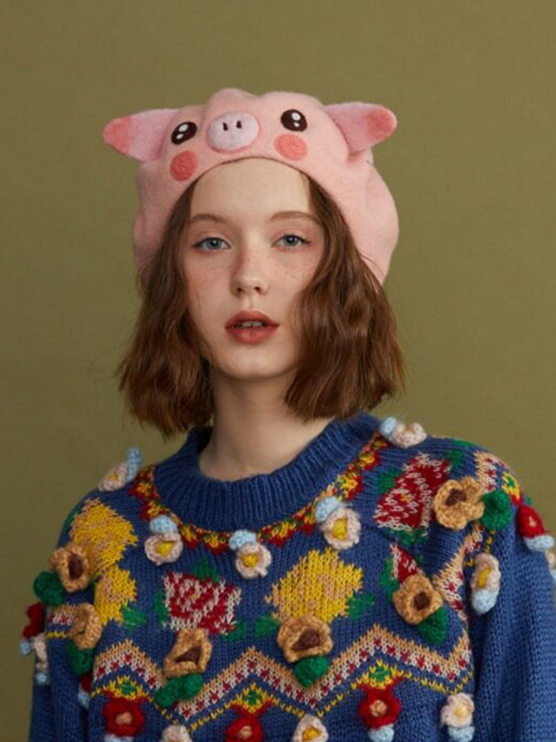 Pink Piggy Handmade Wool Beret