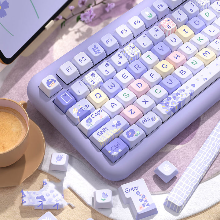 Pastel Lavender Floral Keycaps Set for Mechanical Keyboards