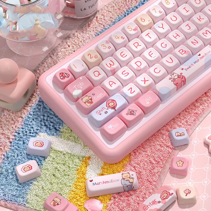 Cute Pink Cotton Candy Keycaps Set for Mechanical Keyboards