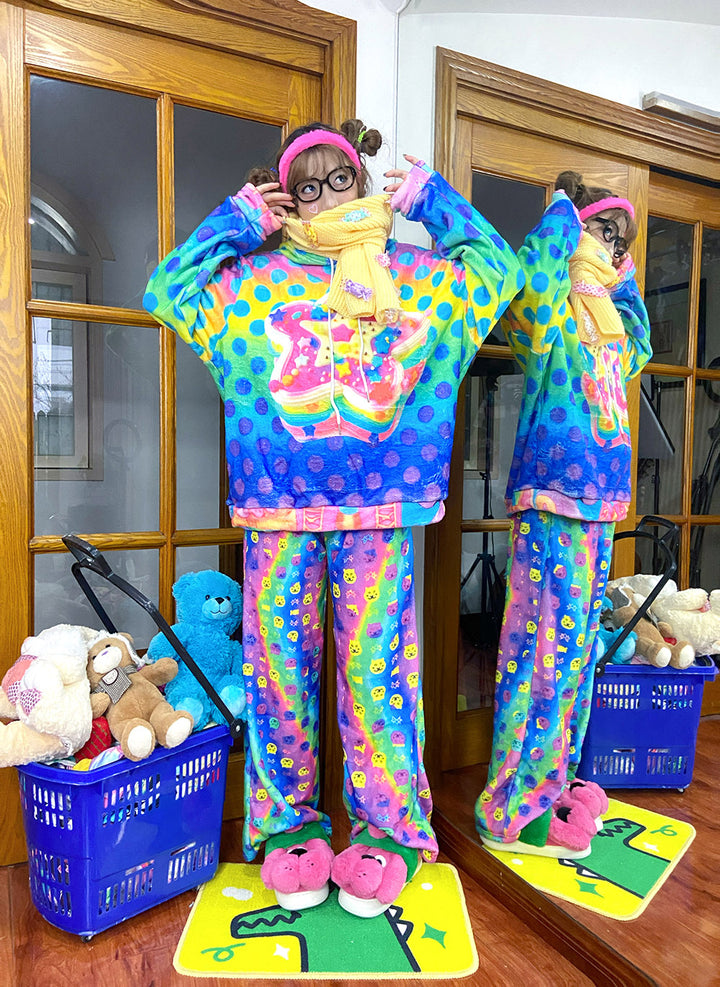 Rainbow Cat Star Plush Lounge Pants