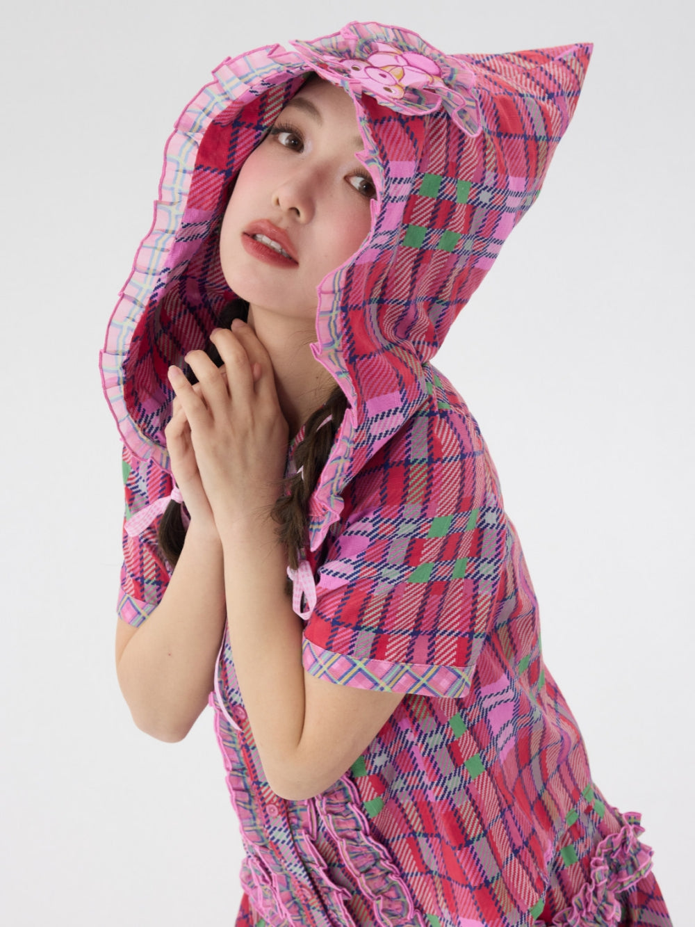 Pink Plaid Hooded Top Skirt