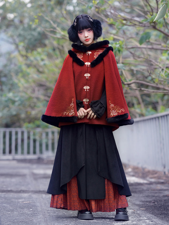 Chinese-style Black and Red Autumn/Winter Skirt