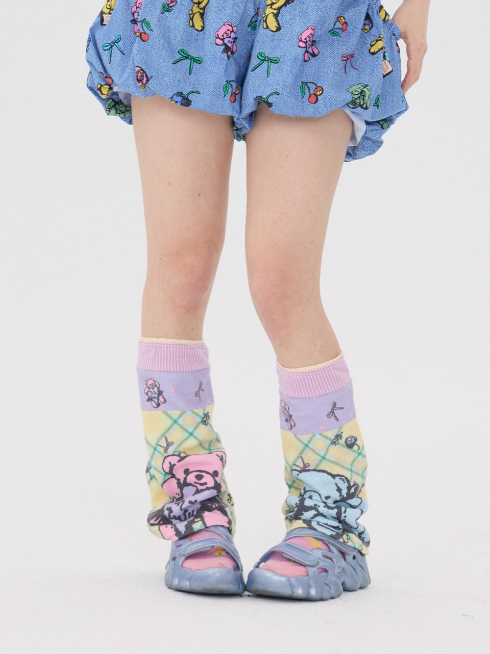 Pastel Bear Plaid Slouch Socks