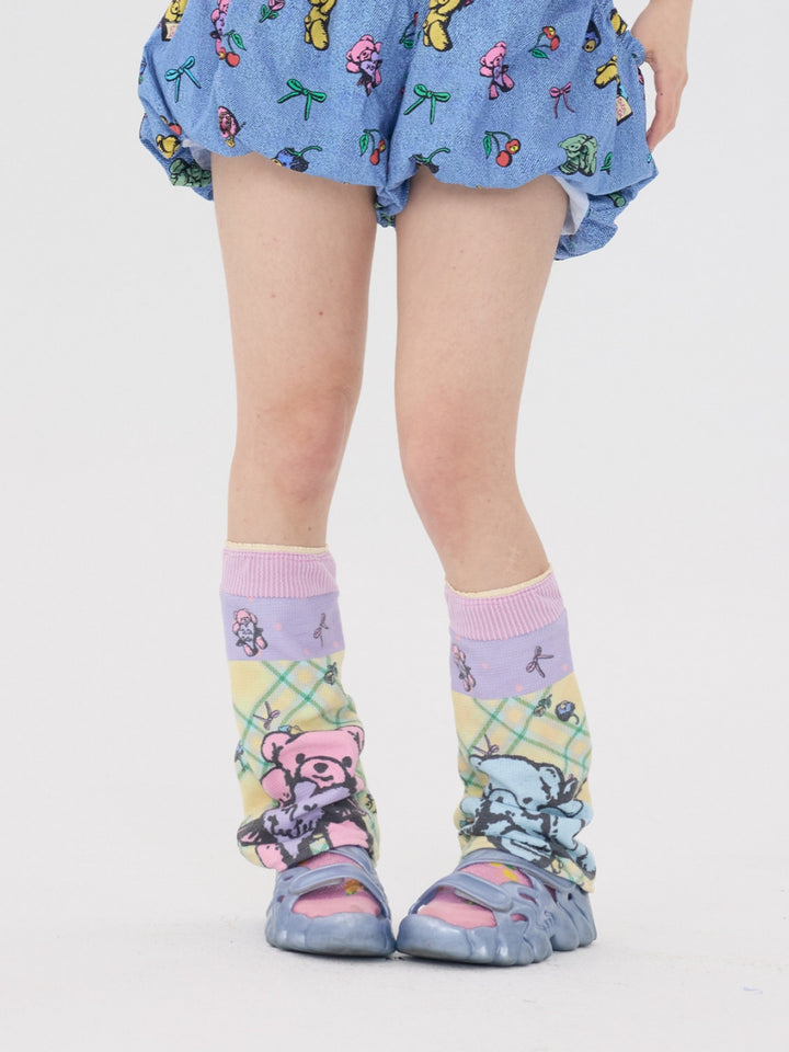 Pastel Bear Plaid Slouch Socks