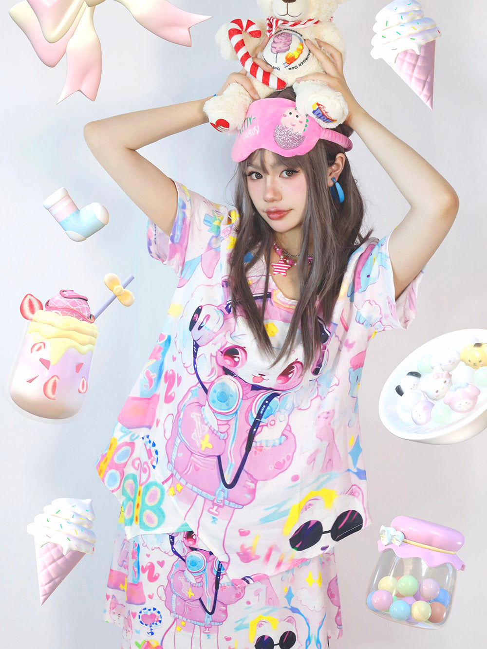 Pastel Lamb Graphic Asymmetrical T Shirt
