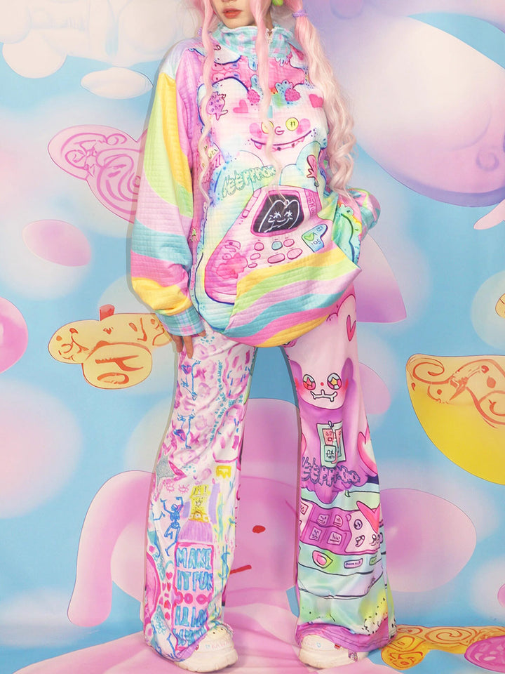 Pastel Cartoon Phone Quarter Zip Sweatshirt