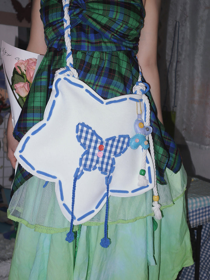 Star-Shaped Butterfly Appliqué Crossbody Bag