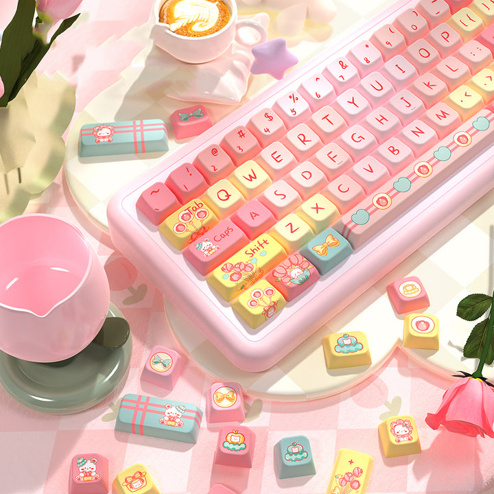 Cartoon Tulip Bear Keycaps Set for Mechanical Keyboards