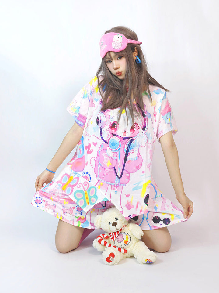 Pastel Kawaii Bunny Print Mini Skirt