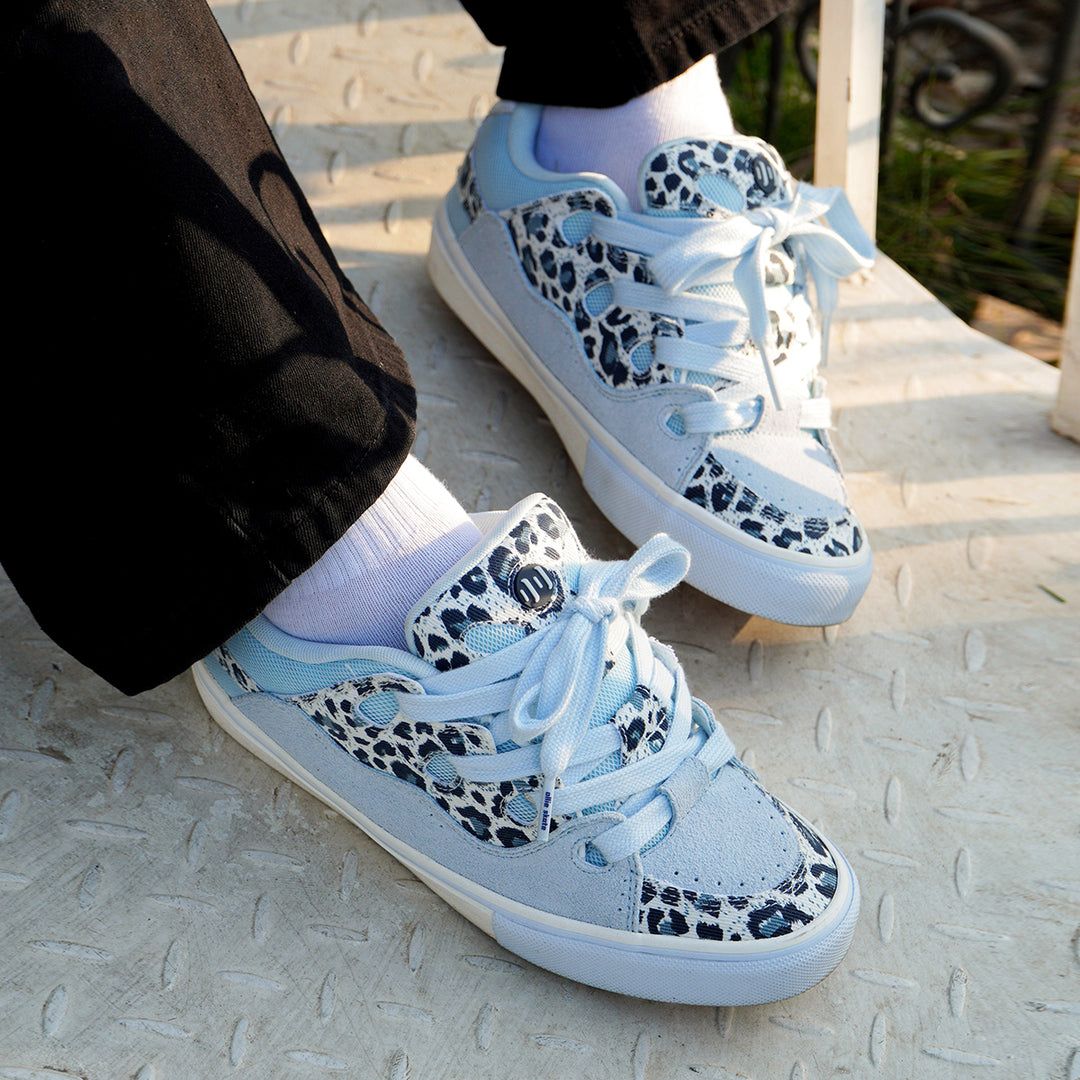 Icy Blue Leopard Print Puffer Shoes