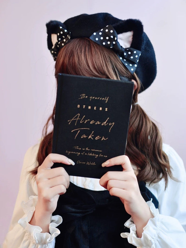 Black Polka Dot Woolen Cat Ears Beret