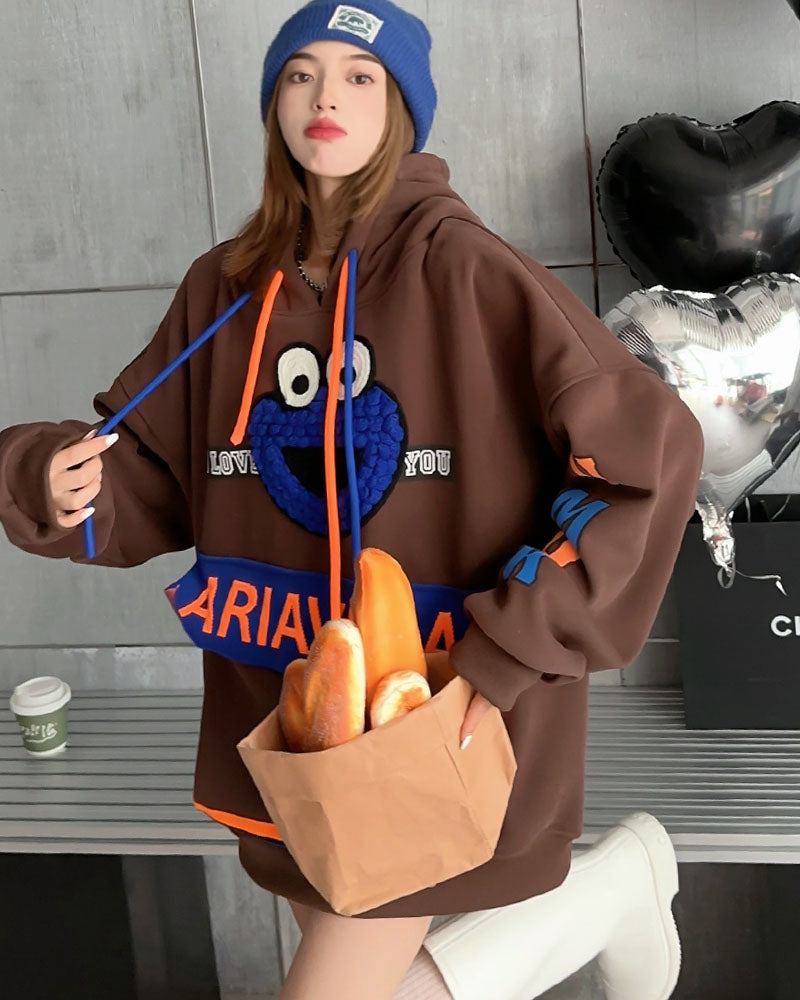 Cartoon Embroidered Loose Casual Autumn/Winter Hoodie