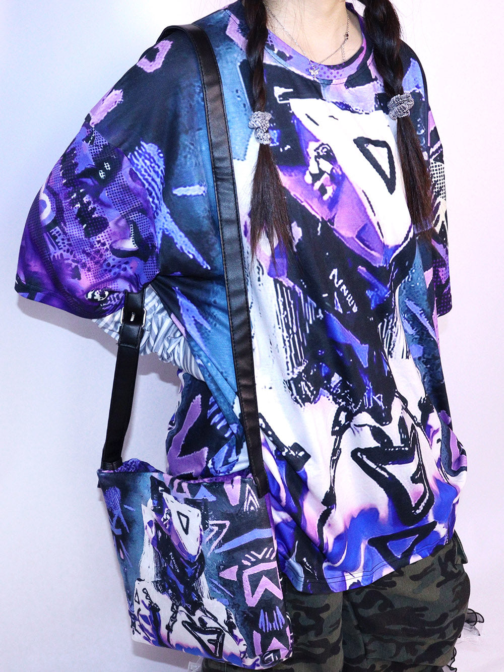 Purple Cyber Graphic Oversized T Shirt