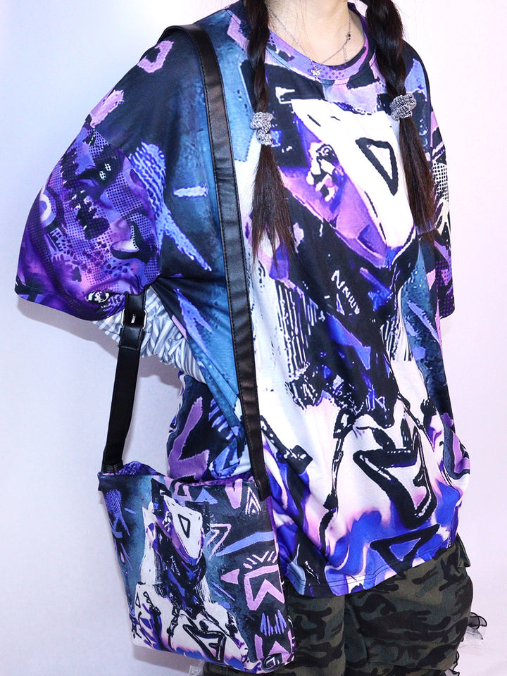 Purple Cyber Graphic Oversized T Shirt
