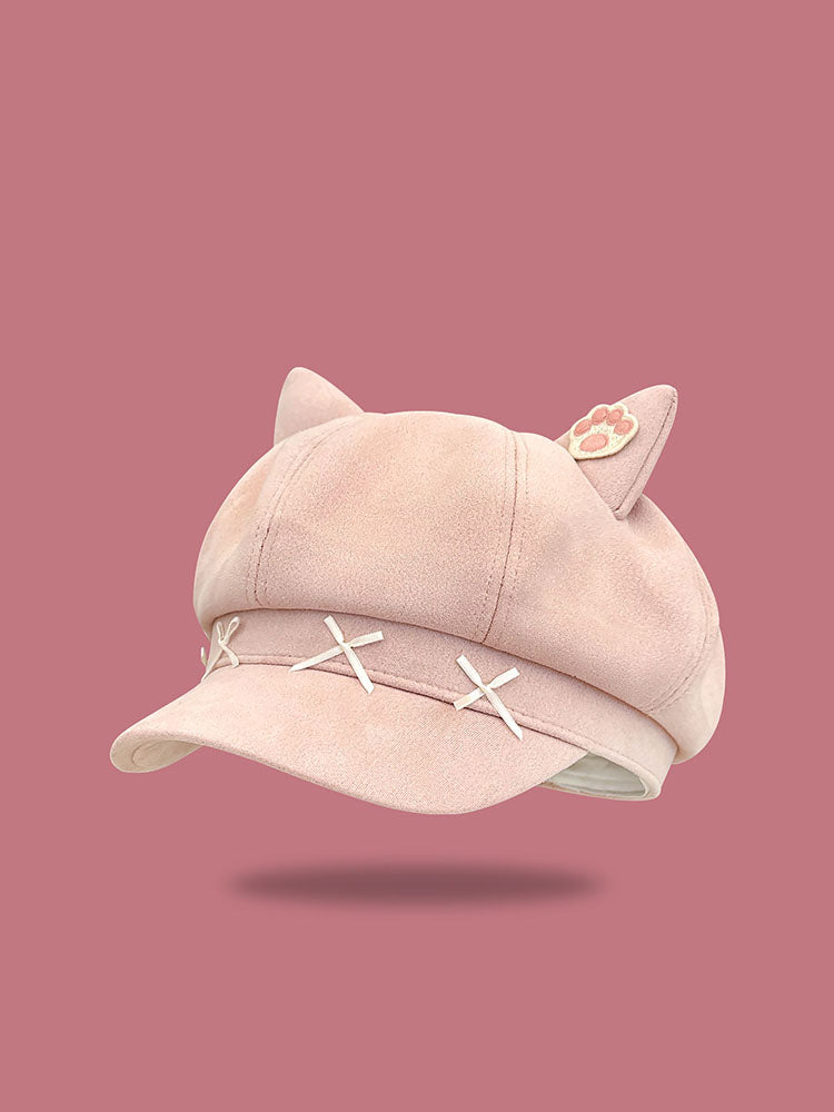 Cute Cat Ear Cross Ribbon Cap