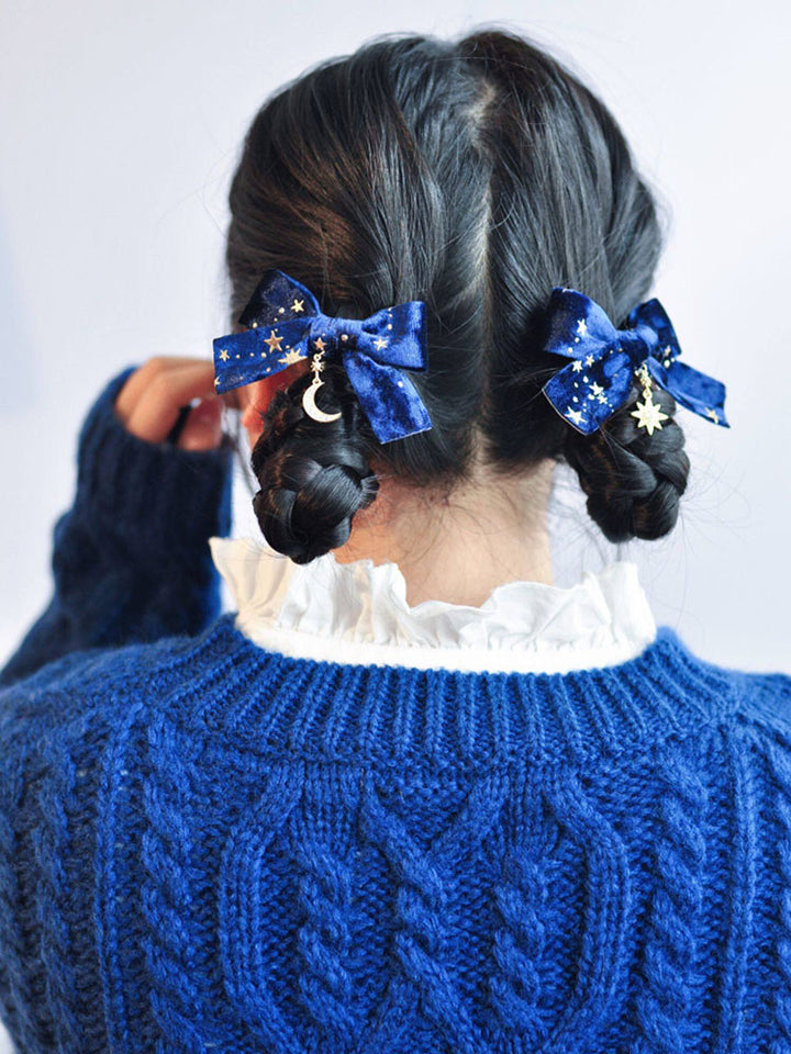 Star Moon Bow Hair Clip Pair