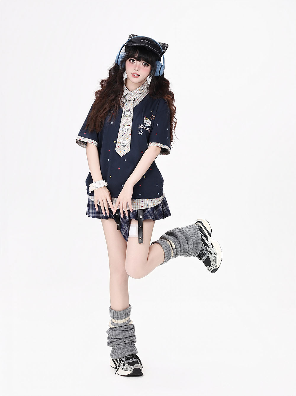Star Print Collar Tie T Shirt
