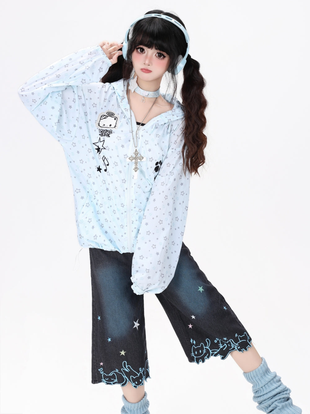 Pastel Star Print Hooded Sun Jacket