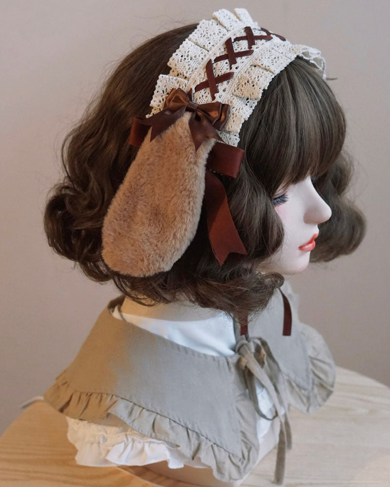 Brown Bow Bunny Ear Headband