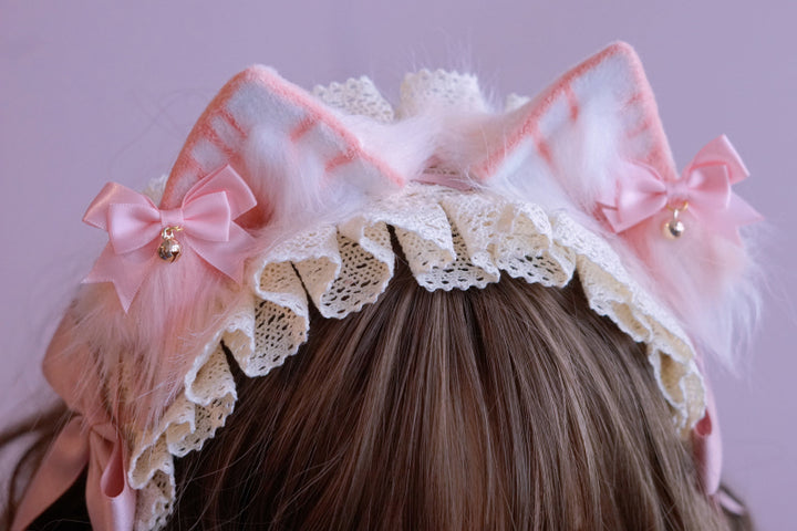 Pink Cat Ear Bell Lace Headband