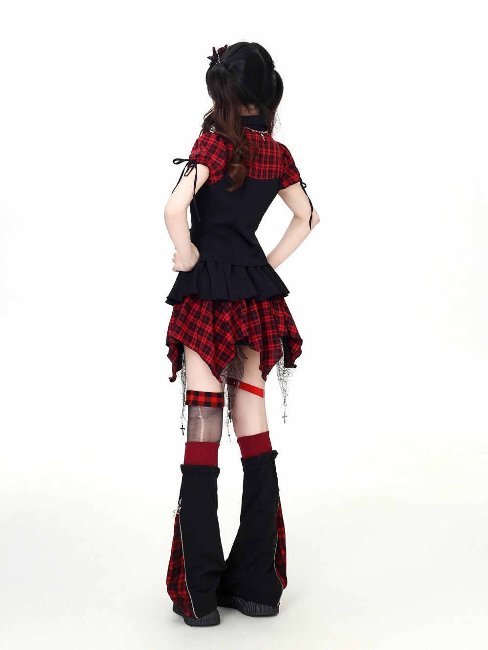Gothic Red Plaid Top Skirt
