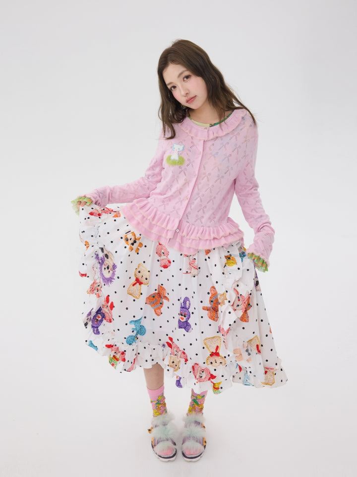 Cute Polka Dot Animal Ruffle Skirt