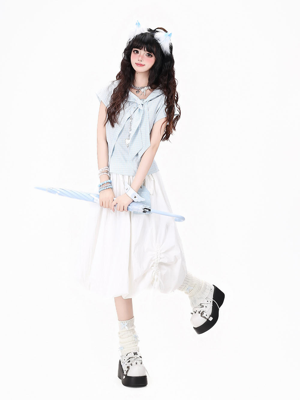 Pastel Plaid Sailor Bow Shirt