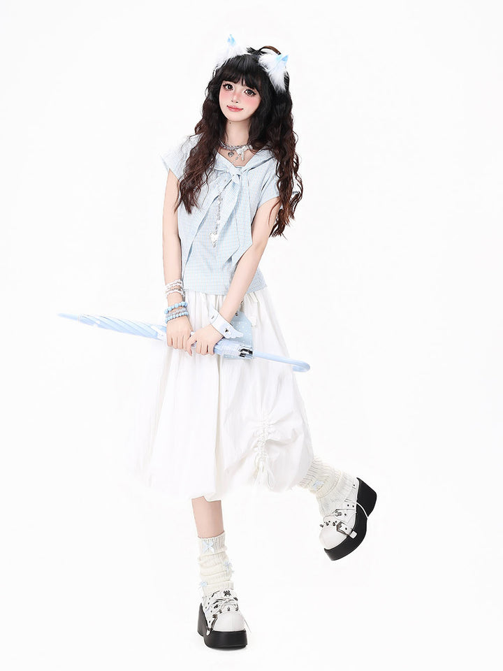 Pastel Plaid Sailor Bow Shirt