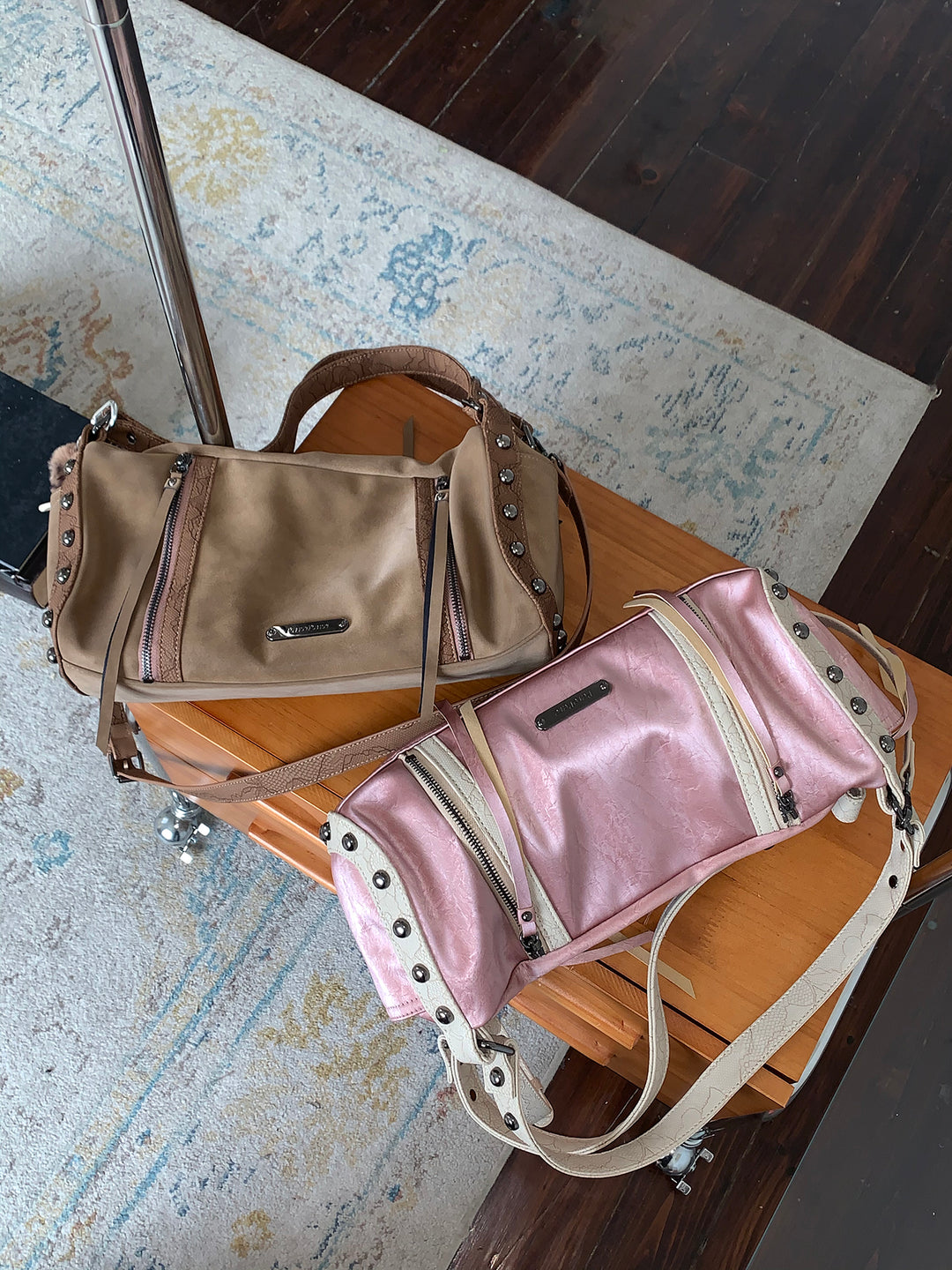 Chic Crinkled Leather Crossbody Bag with Metallic Studs