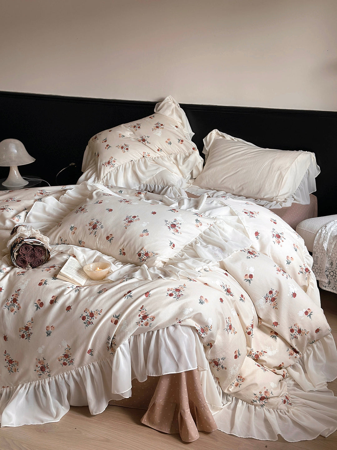 Vintage Rose Cotton Lotus Leaf Edge Bedding Set