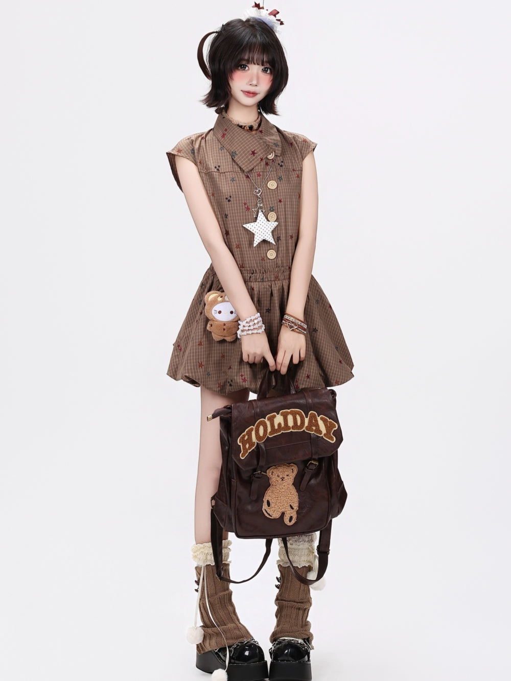 Star Print Plaid Bubble Dress