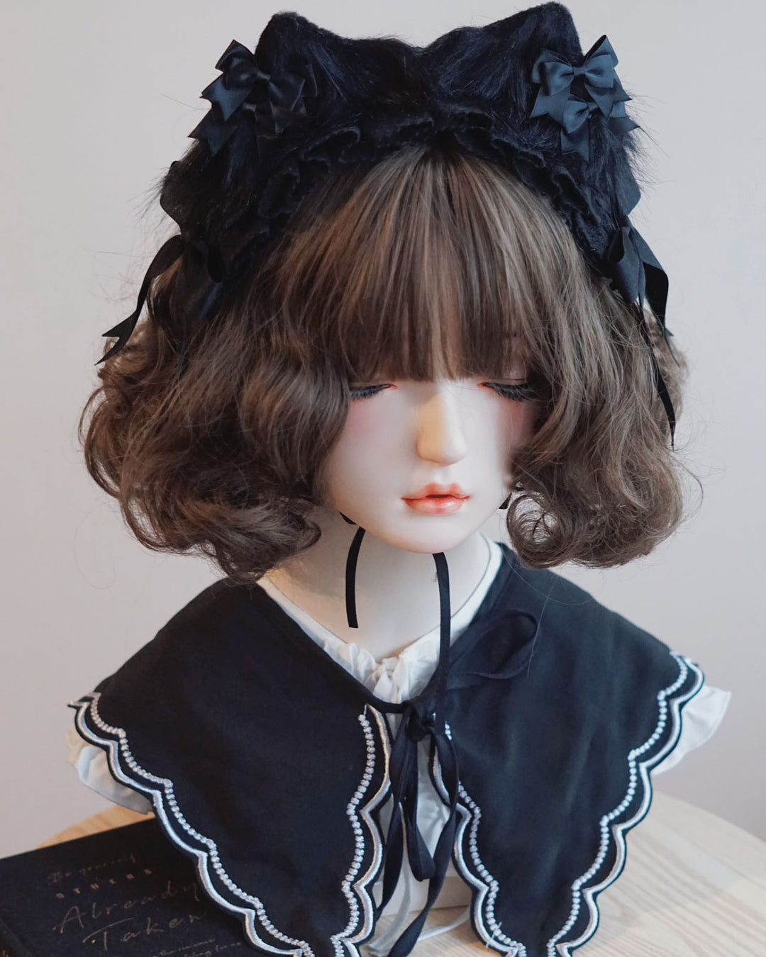 Black Bow Lace Cat Ear Headband