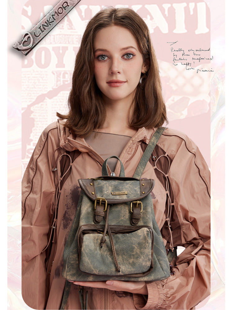 Vintage Studded Drawstring Backpack