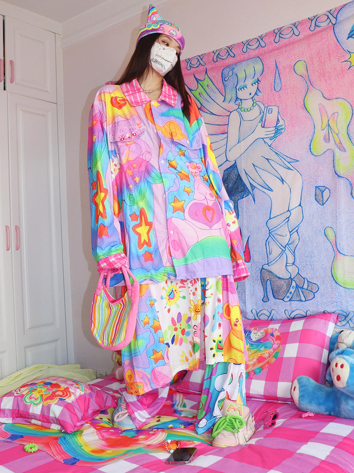 Pastel Bear Rainbow Button Up Shirt