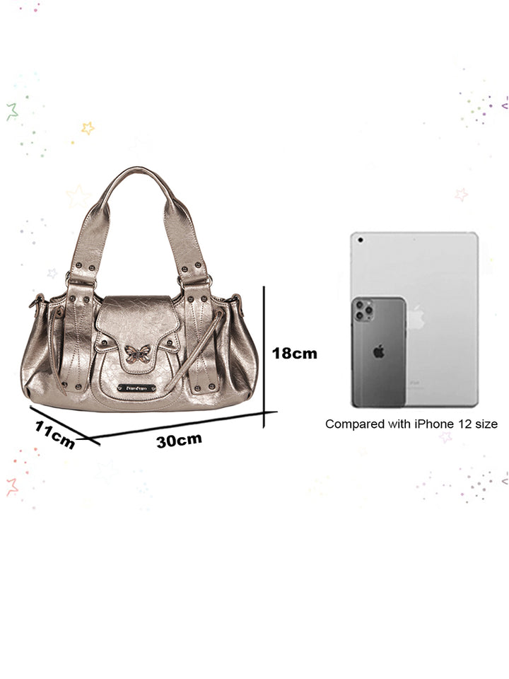Y2K Metallic Silver Butterfly Biker Shoulder Bag