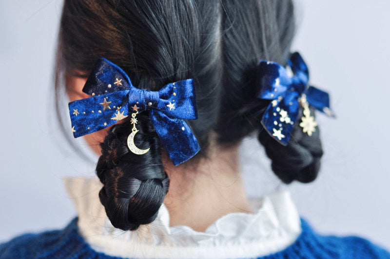 Star Moon Bow Hair Clip Pair