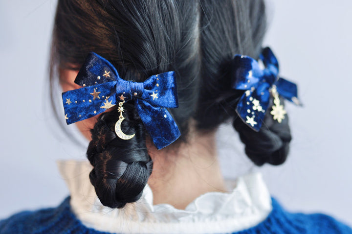 Star Moon Bow Hair Clip Pair