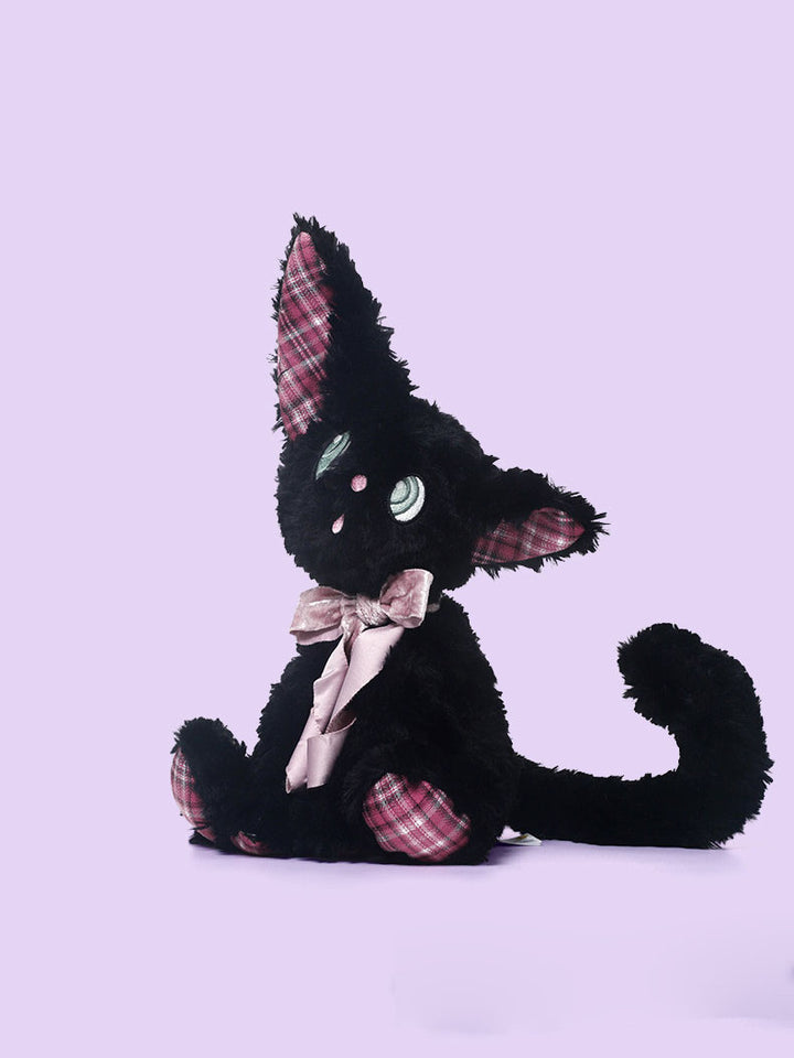Gothic Black Cat Bow Plush Toy