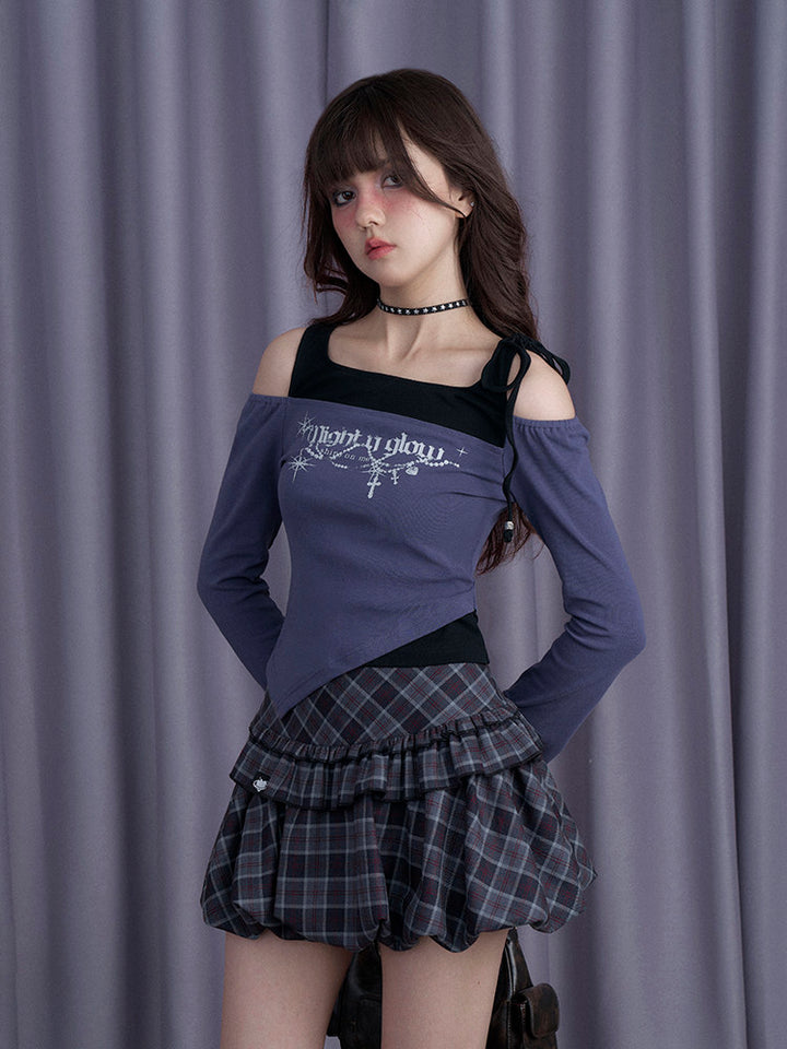 Blue Plaid Ruffle Bubble Mini Skirt