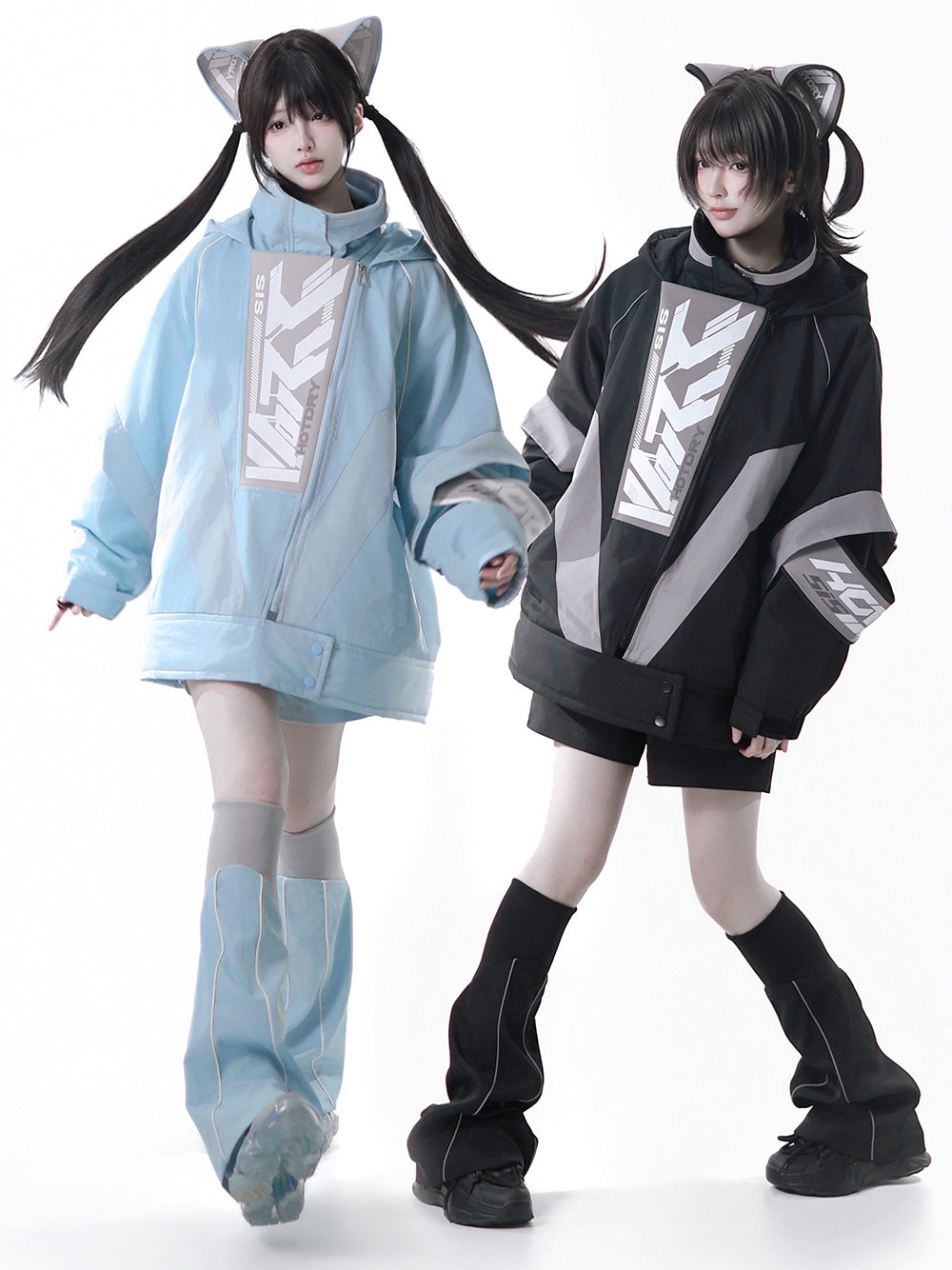 Apocalypse Techwear Cyber Y2K Cat Ear Jacket Shorts Leg Warmers Headband