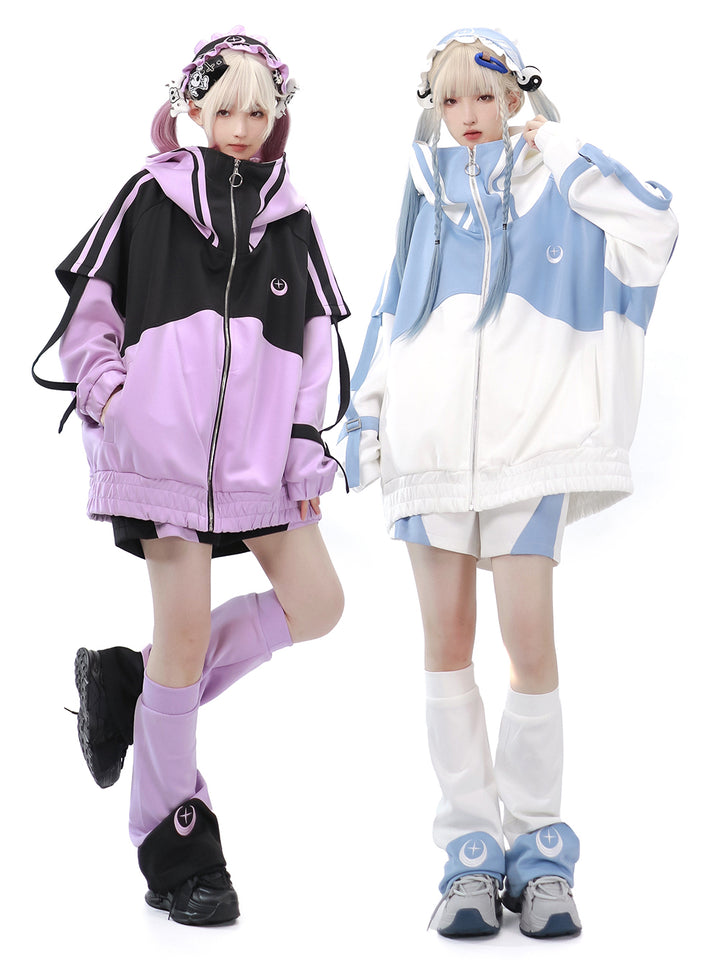 Starwave Signal Cyber Y2K Hooded Jacket Shorts Leg Warmers Headband