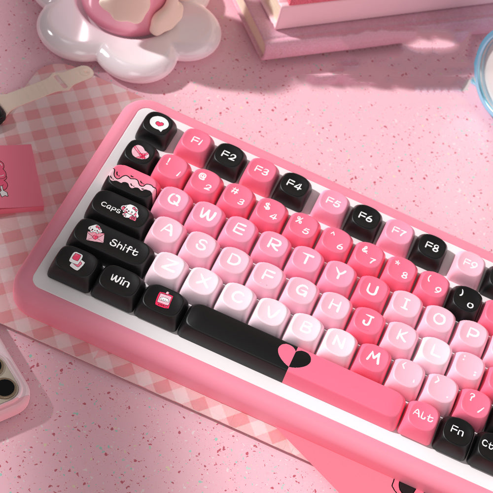 Red and Black Heart Theme Keycaps Set for Mechanical Keyboards