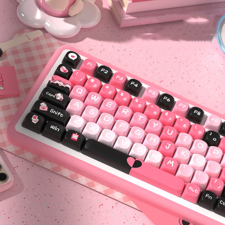 Red and Black Heart Theme Keycaps Set for Mechanical Keyboards