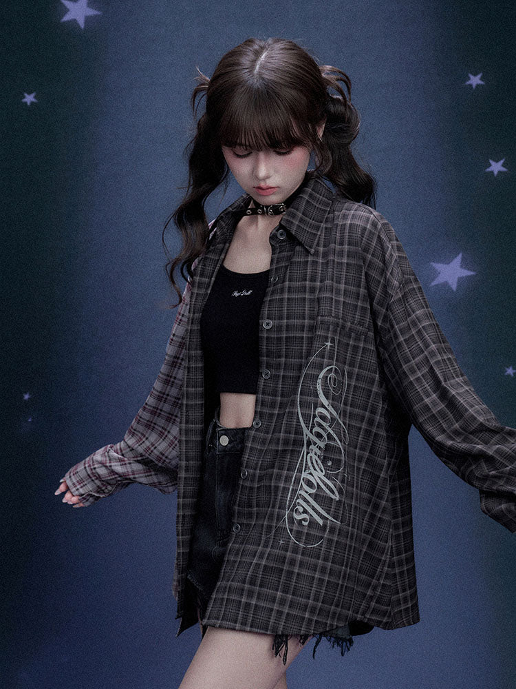 Colorblock Plaid Long Sleeve Shirt
