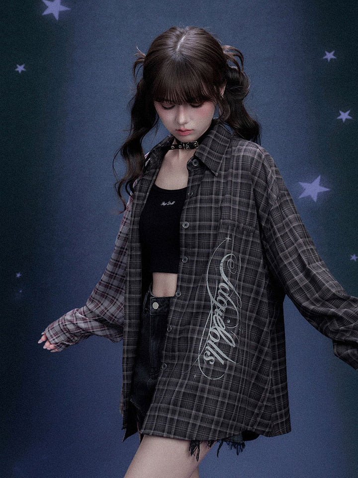 Colorblock Plaid Long Sleeve Shirt
