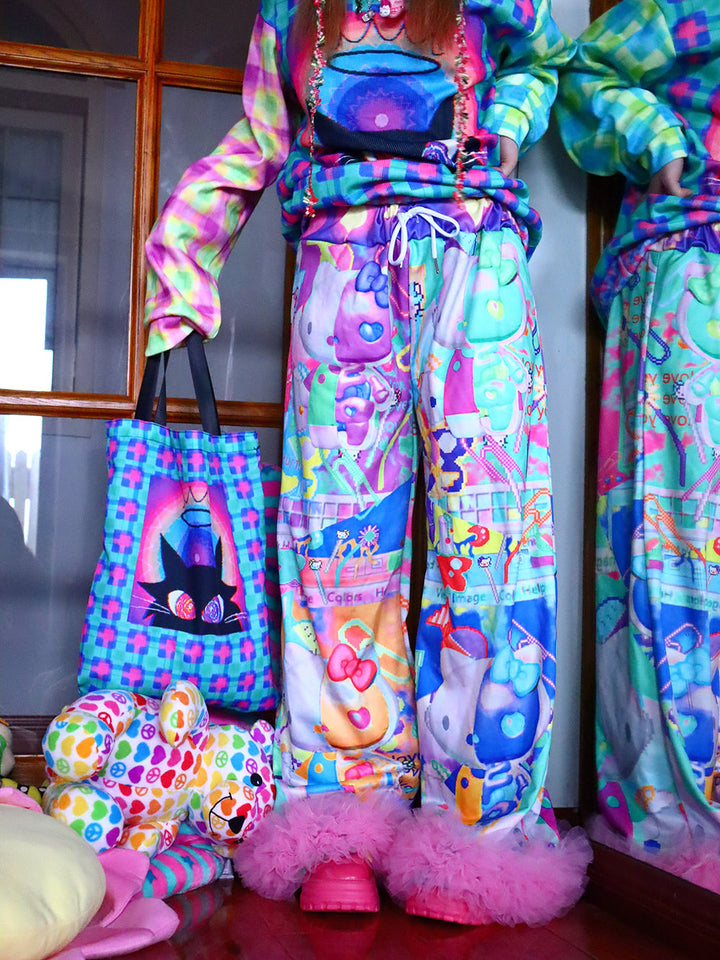 Colorful Character Fluffy Trim Pants