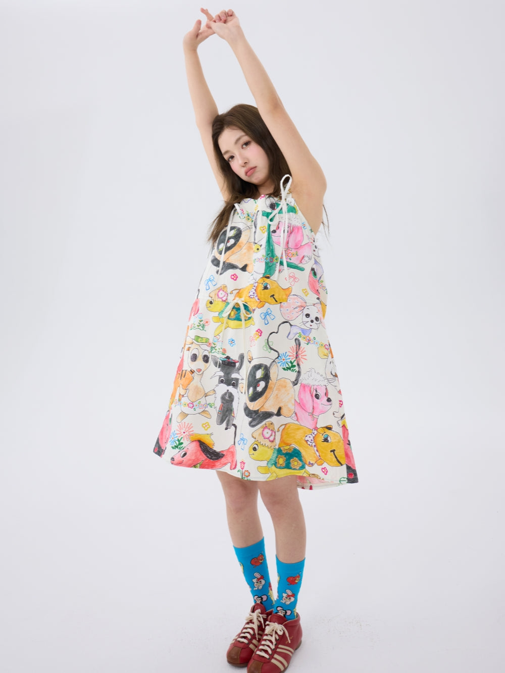 Cute Animal Print Tie Strap Dress