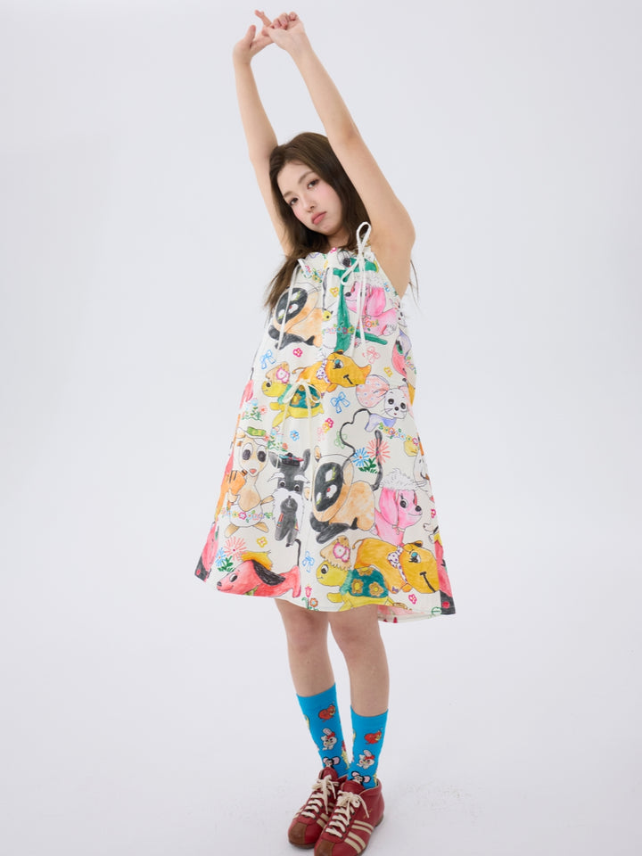 Cute Animal Print Tie Strap Dress