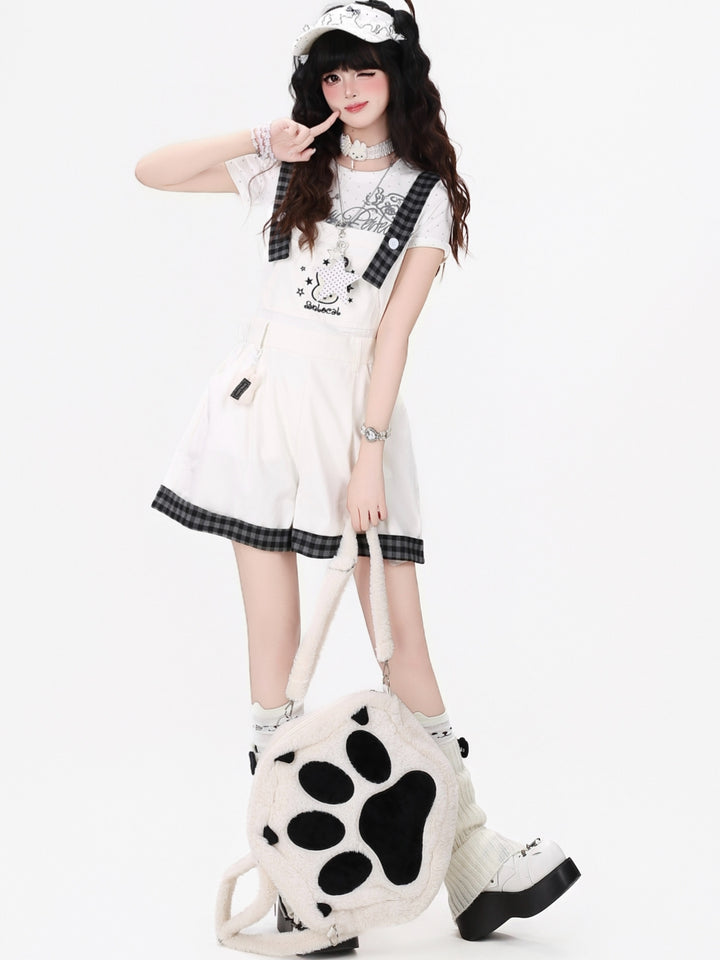 Bunny Plaid Trim Suspender Shorts