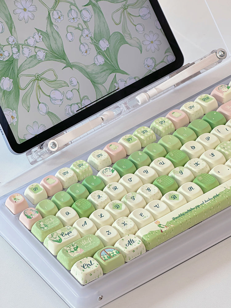 Cute Lily of the Valley Pastel Keycap Set for Mechanical Keyboards